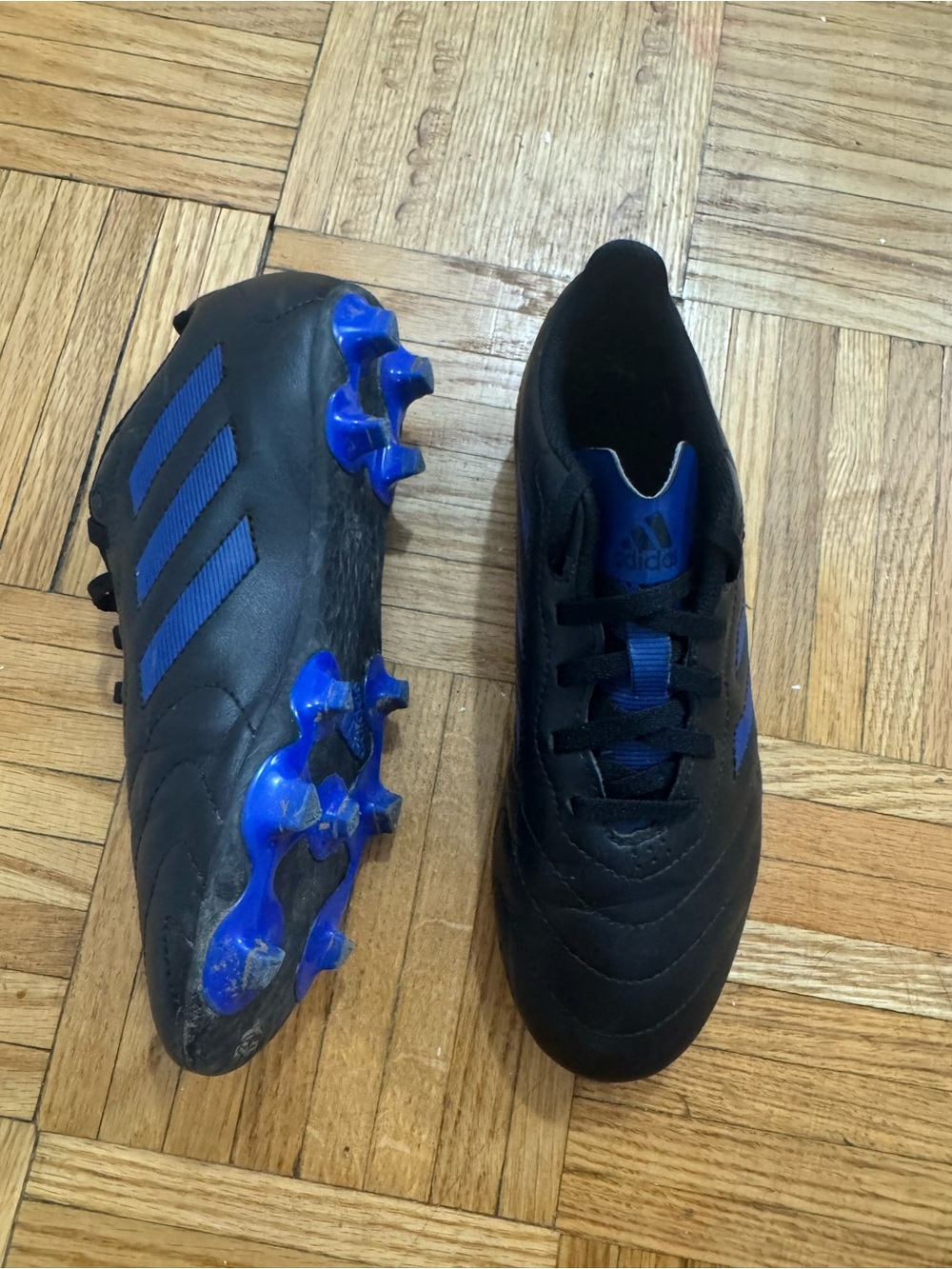 adidas Kids Black and Blue Soccer Cleats - Lightweight Traction